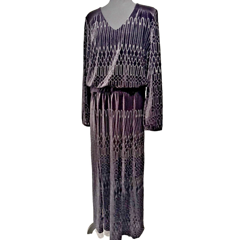 Chico's Velvet Burnout Maxi Dress Women's 2 Geometric Y2K 90s Large Formal Goth